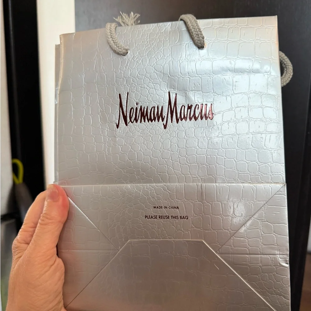 3 Neiman Marcus Empty PAPER Gift Bags Silver croc embossed - special